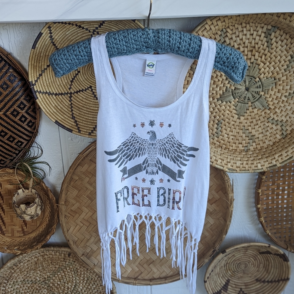 Free Bird White Fringe Kids Tank Top